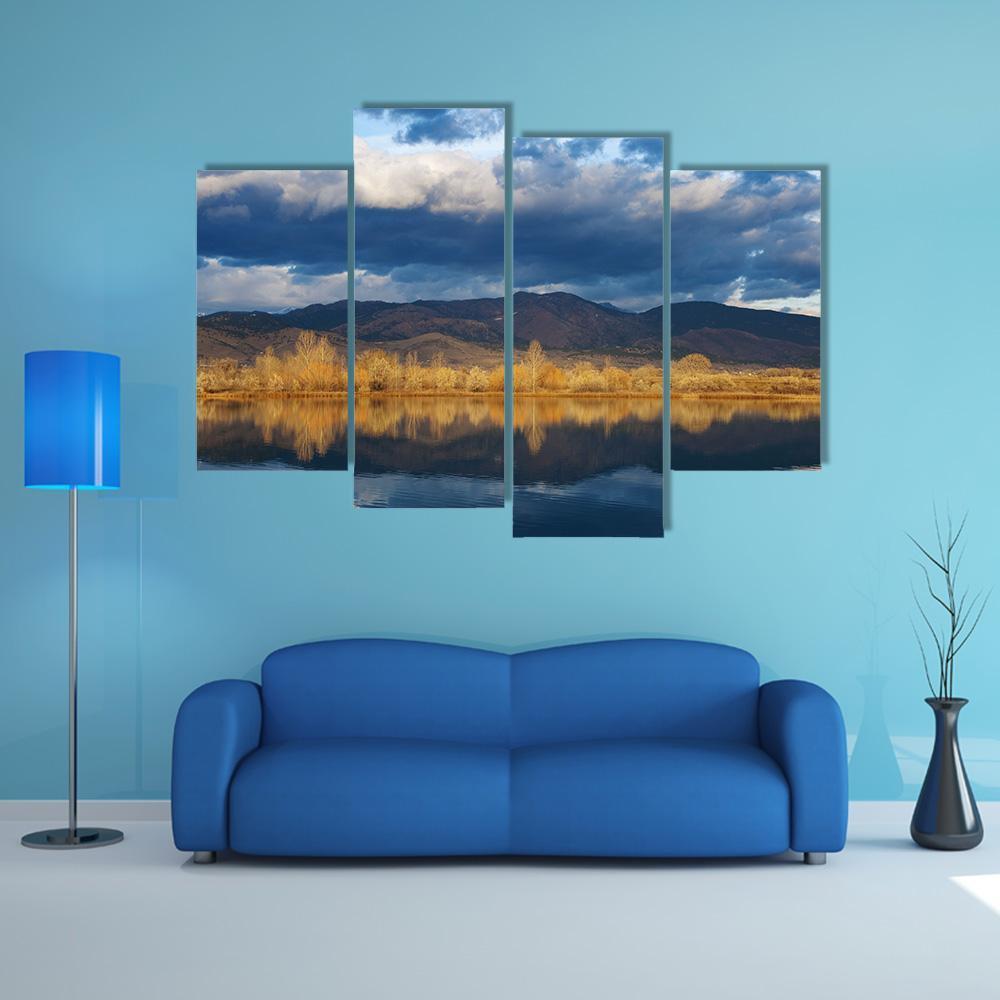 Sunrise Lights Up The Edge Of A Lake Canvas Wall Art-4 Pop-Gallery Wrap-50" x 32"-Tiaracle