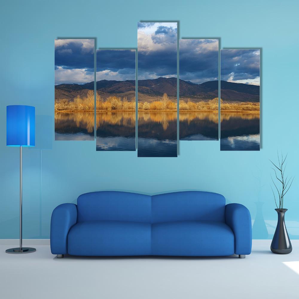 Sunrise Lights Up The Edge Of A Lake Canvas Wall Art-5 Pop-Gallery Wrap-47" x 32"-Tiaracle