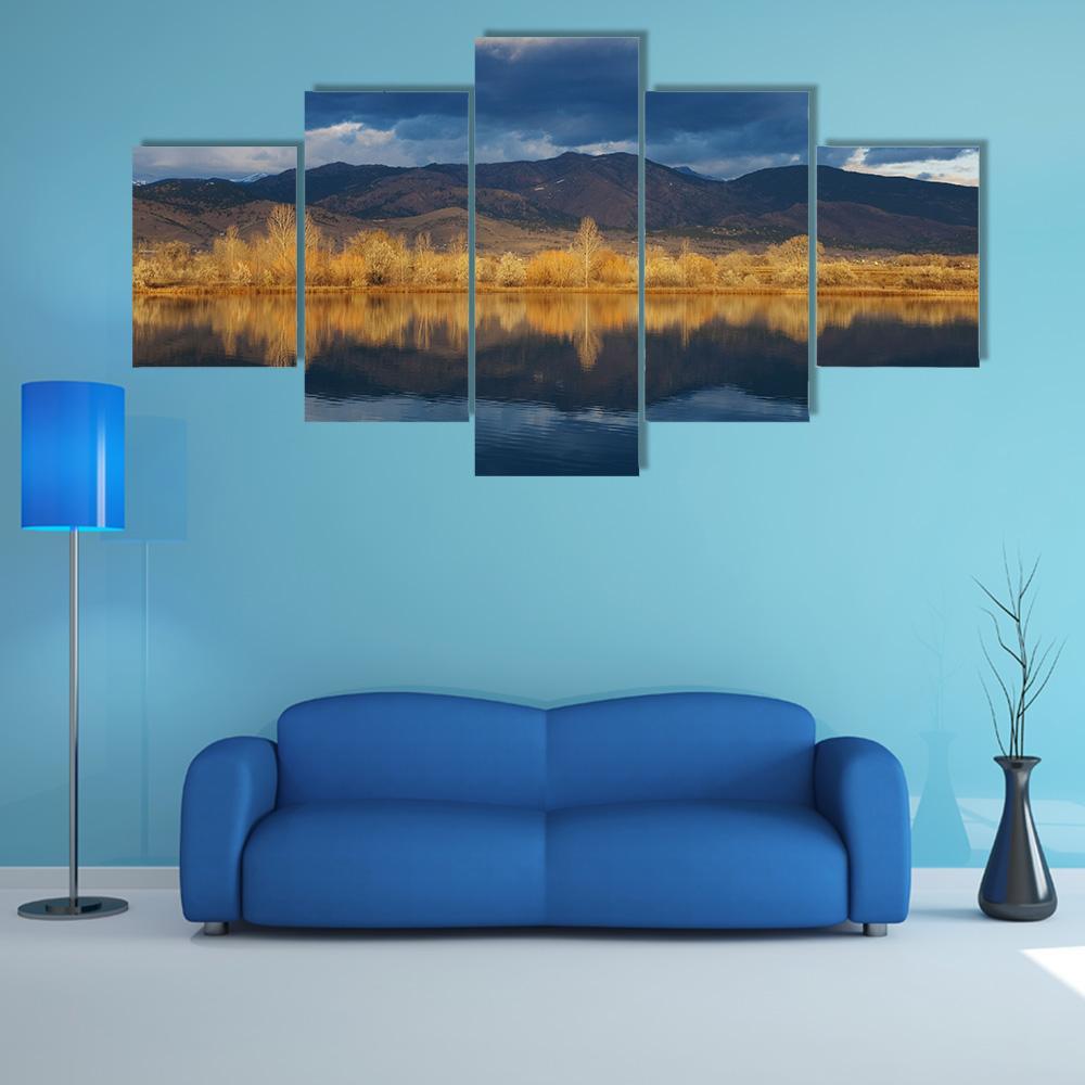 Sunrise Lights Up The Edge Of A Lake Canvas Wall Art-5 Star-Gallery Wrap-62" x 32"-Tiaracle