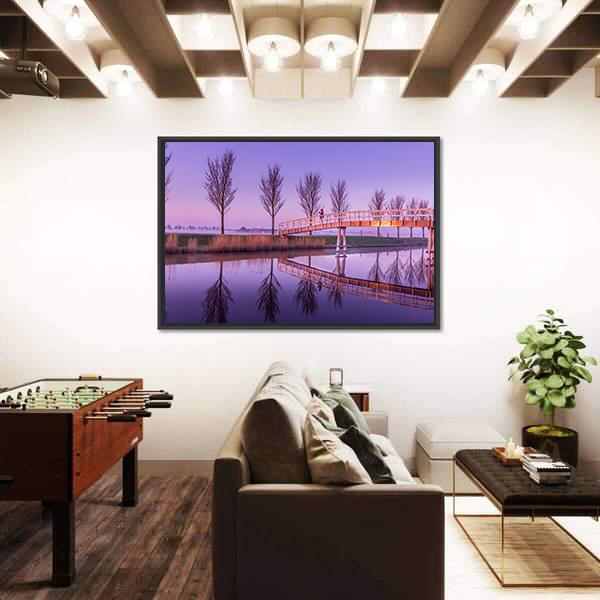 Sunrise On A Canal Bridge In Holland Canvas Wall Art-3 Horizontal-Gallery Wrap-25" x 16"-Tiaracle