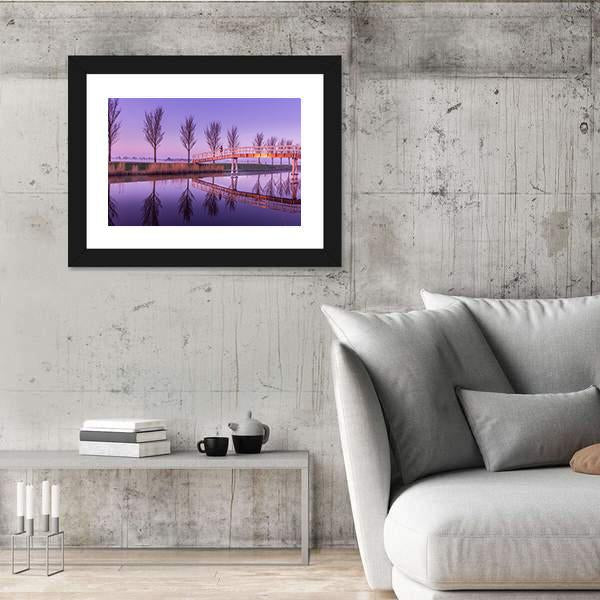 Sunrise On A Canal Bridge In Holland Canvas Wall Art-3 Horizontal-Gallery Wrap-25" x 16"-Tiaracle