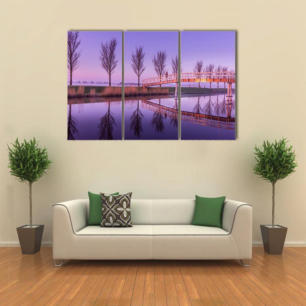 Sunrise On A Canal Bridge In Holland Canvas Wall Art-3 Horizontal-Gallery Wrap-37" x 24"-Tiaracle
