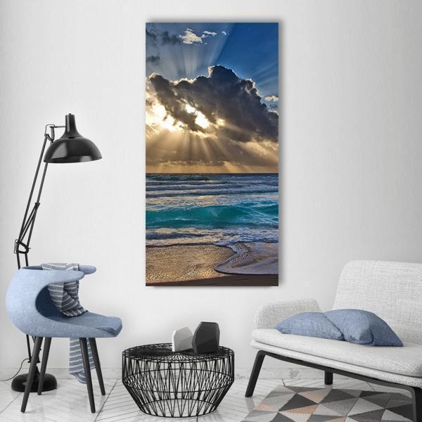 Sunrise On Beach Sea Vertical Canvas Wall Art-1 Vertical-Gallery Wrap-12" x 24"-Tiaracle