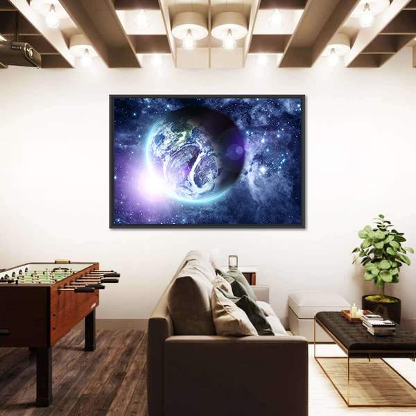 Sunrise On Blue Planet Earth In Deep Space Canvas Wall Art-3 Horizontal-Gallery Wrap-25" x 16"-Tiaracle