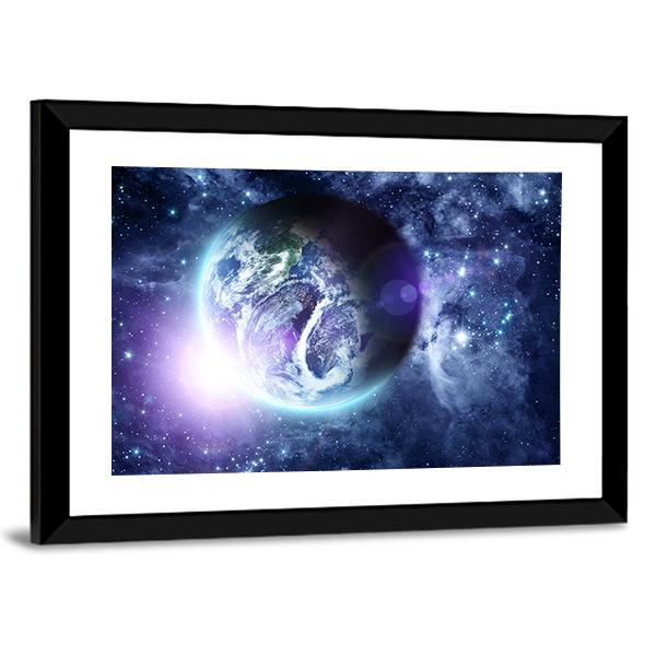 Sunrise On Blue Planet Earth In Deep Space Canvas Wall Art-3 Horizontal-Gallery Wrap-25" x 16"-Tiaracle