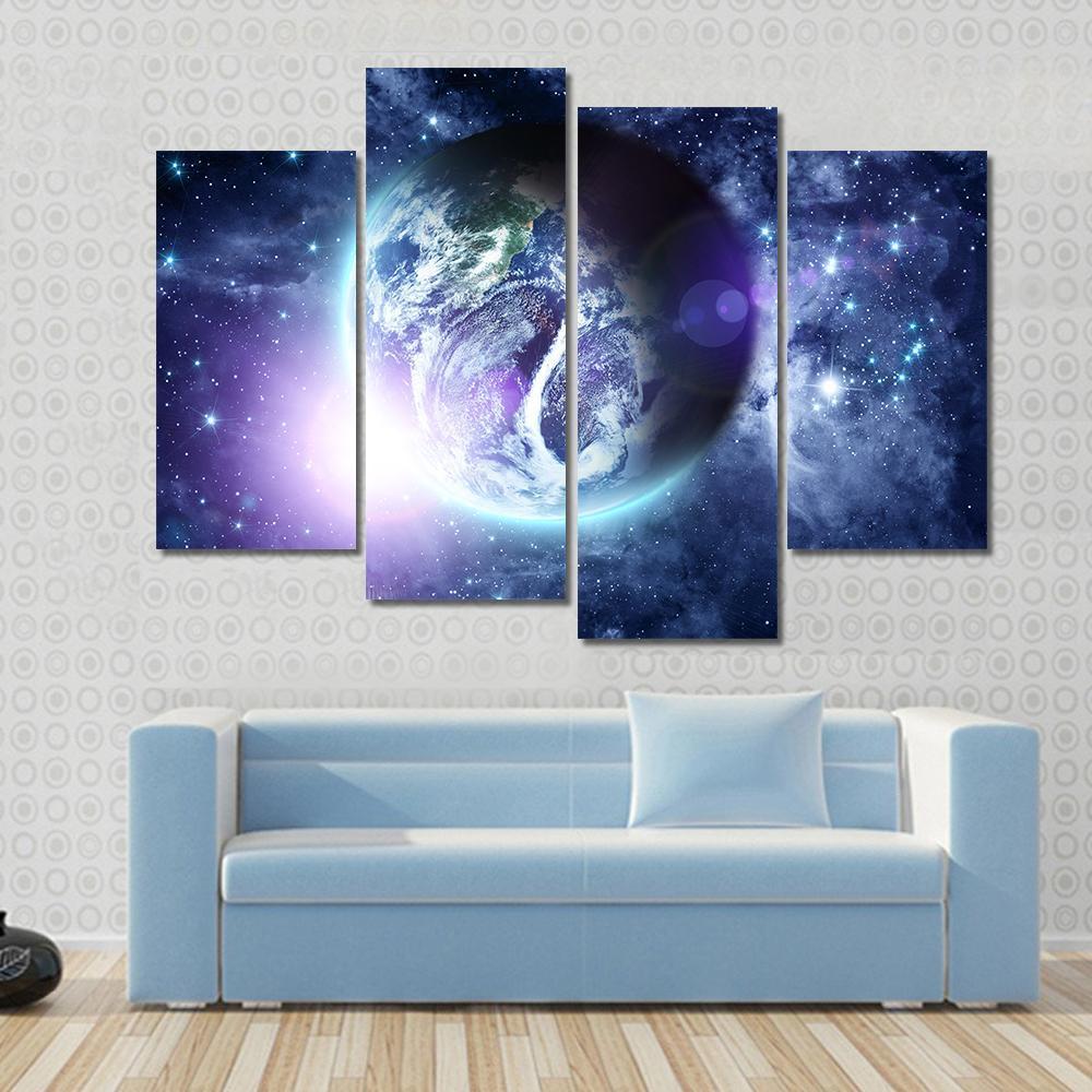 Sunrise On Blue Planet Earth In Deep Space Canvas Wall Art-4 Pop-Gallery Wrap-50" x 32"-Tiaracle