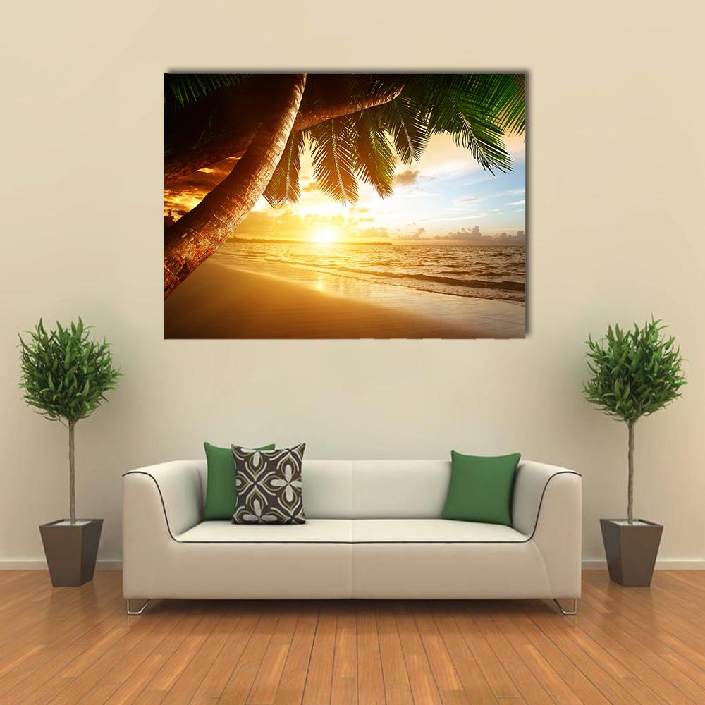 Sunrise On Caribbean Beach Canvas Wall Art-4 Pop-Gallery Wrap-34" x 20"-Tiaracle