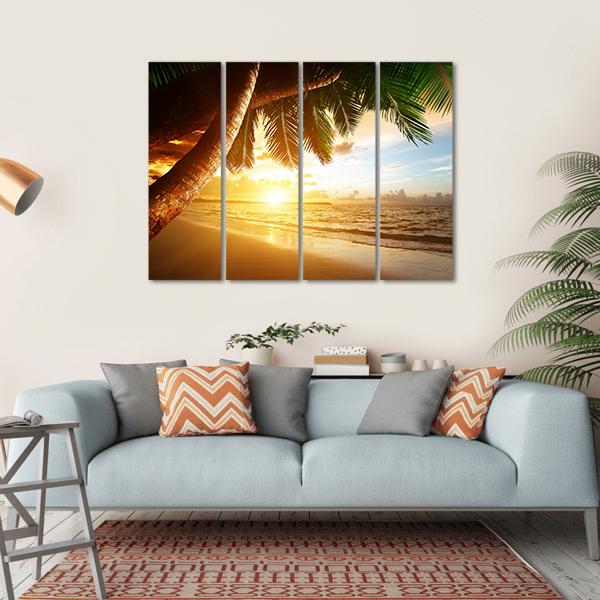 Sunrise On Caribbean Beach Canvas Wall Art-4 Horizontal-Gallery Wrap-34" x 24"-Tiaracle