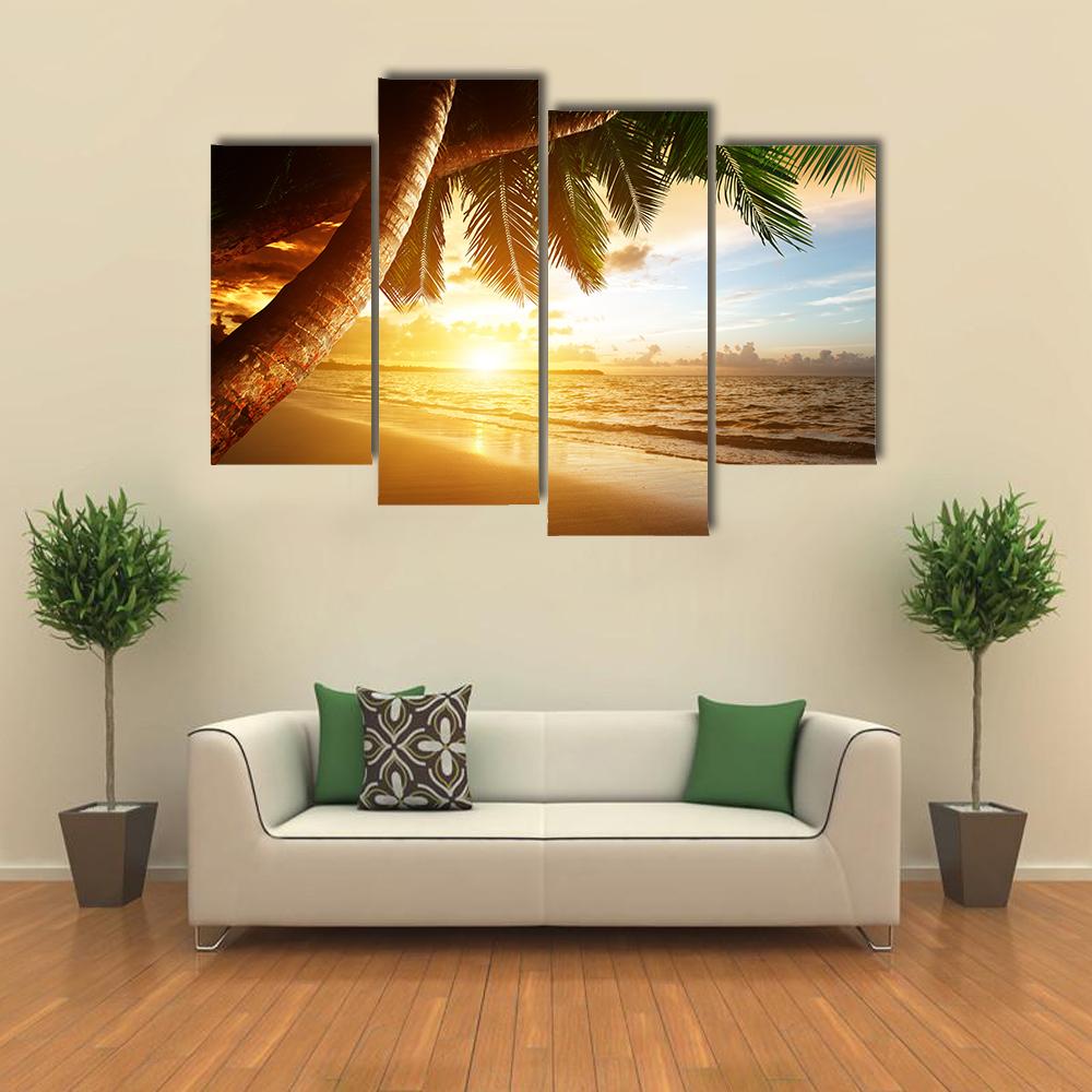 Sunrise On Caribbean Beach Canvas Wall Art-4 Pop-Gallery Wrap-34" x 20"-Tiaracle