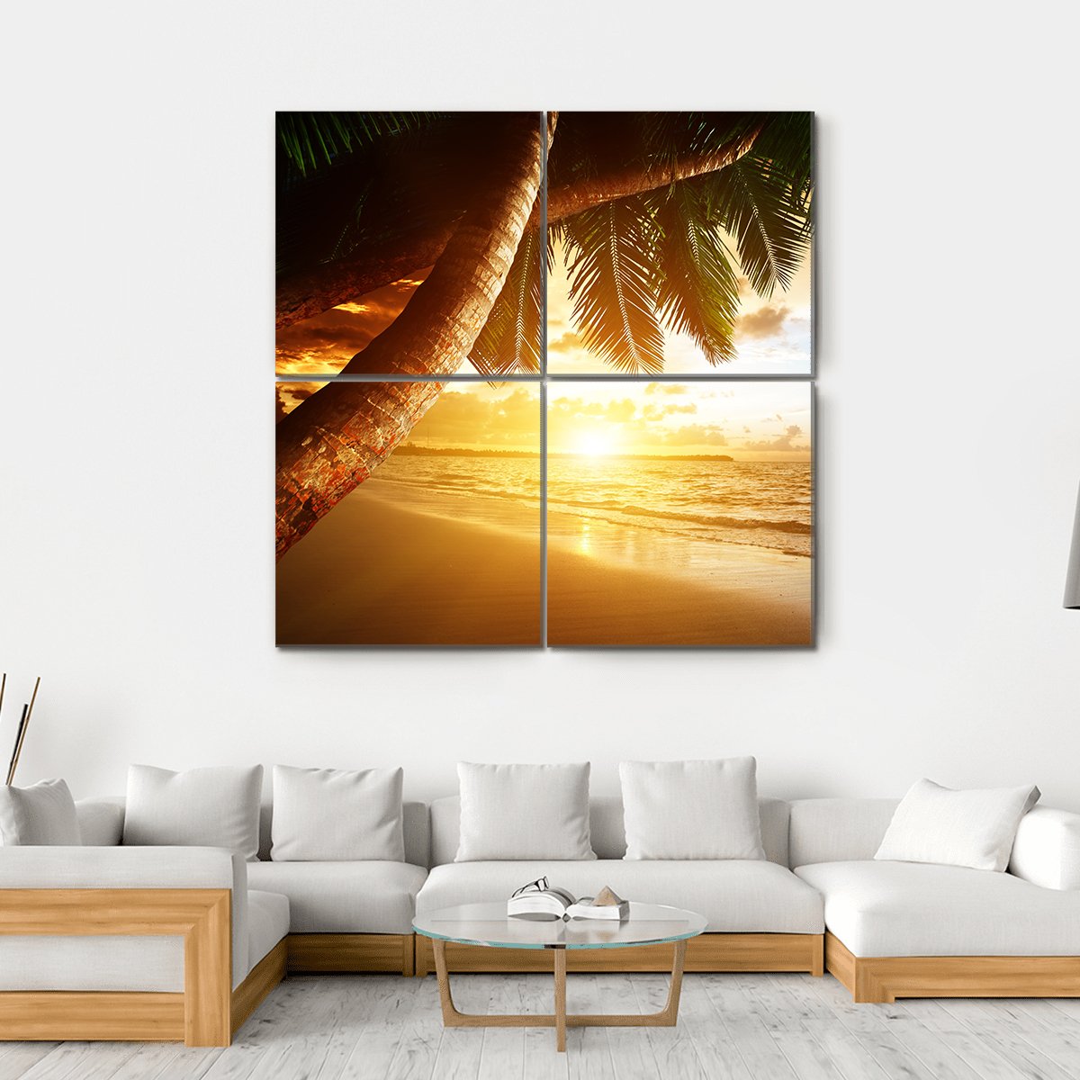 Sunrise On Caribbean Beach Canvas Wall Art-4 Square-Gallery Wrap-17" x 17"-Tiaracle