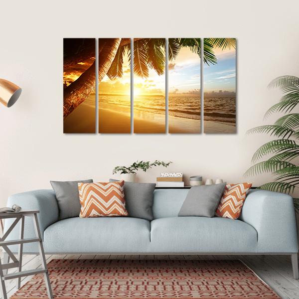 Sunrise On Caribbean Beach Canvas Wall Art-5 Horizontal-Gallery Wrap-22" x 12"-Tiaracle