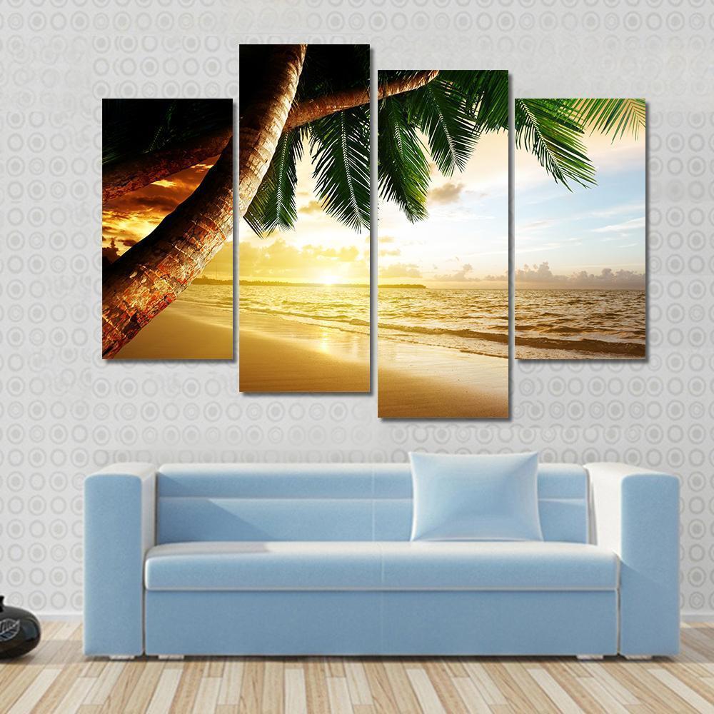Sunrise On Caribbean Beach Canvas Wall Art-4 Pop-Gallery Wrap-50&quot; x 32&quot;-Tiaracle