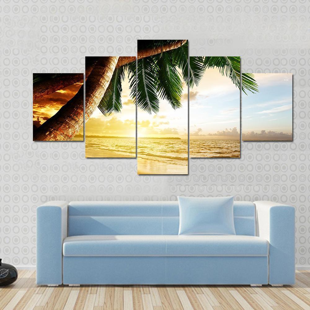 Sunrise On Caribbean Beach Canvas Wall Art-5 Star-Gallery Wrap-62&quot; x 32&quot;-Tiaracle