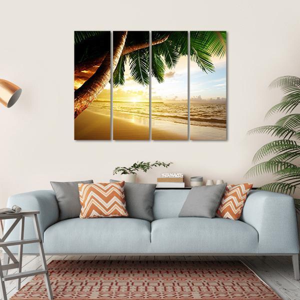 Sunrise On Caribbean Beach Canvas Wall Art-4 Horizontal-Gallery Wrap-34" x 24"-Tiaracle