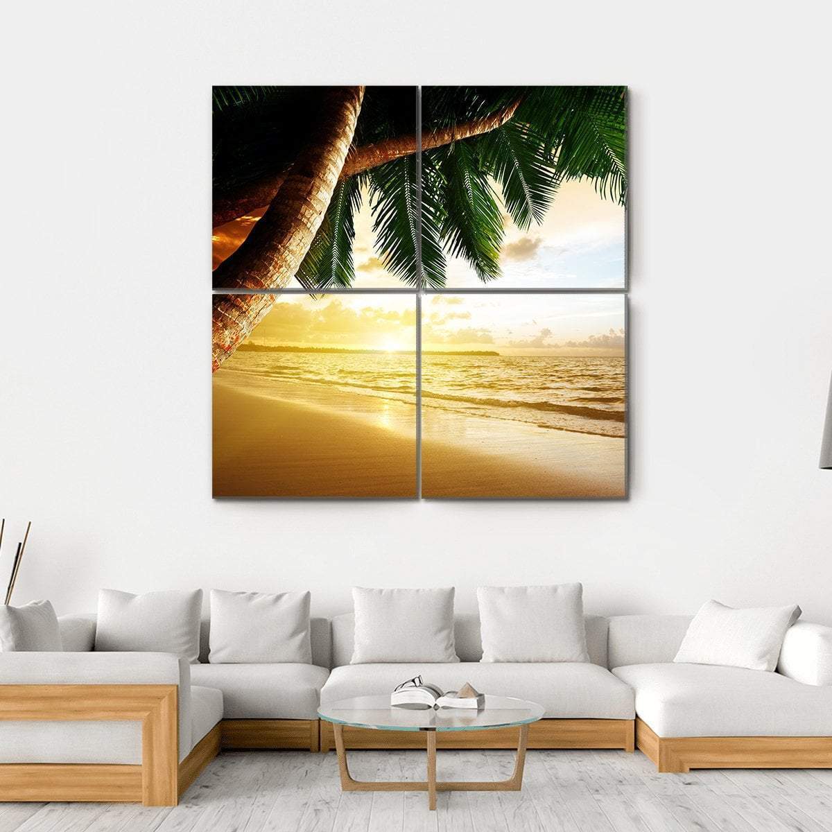 Sunrise On Caribbean Beach Canvas Wall Art-4 Square-Gallery Wrap-17" x 17"-Tiaracle