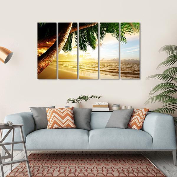 Sunrise On Caribbean Beach Canvas Wall Art-5 Horizontal-Gallery Wrap-22" x 12"-Tiaracle