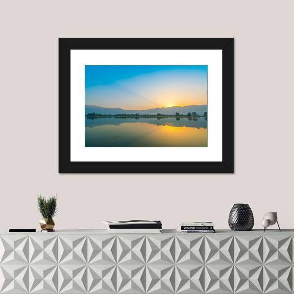 Sunrise On Dal Lake Canvas Wall Art-1 Piece-Framed Print-20" x 16"-Tiaracle