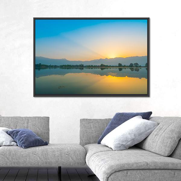 Sunrise On Dal Lake Canvas Wall Art-3 Horizontal-Gallery Wrap-25" x 16"-Tiaracle
