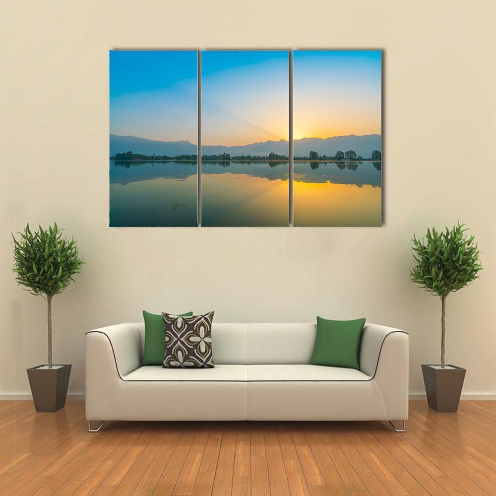 Sunrise On Dal Lake Canvas Wall Art-3 Horizontal-Gallery Wrap-37" x 24"-Tiaracle