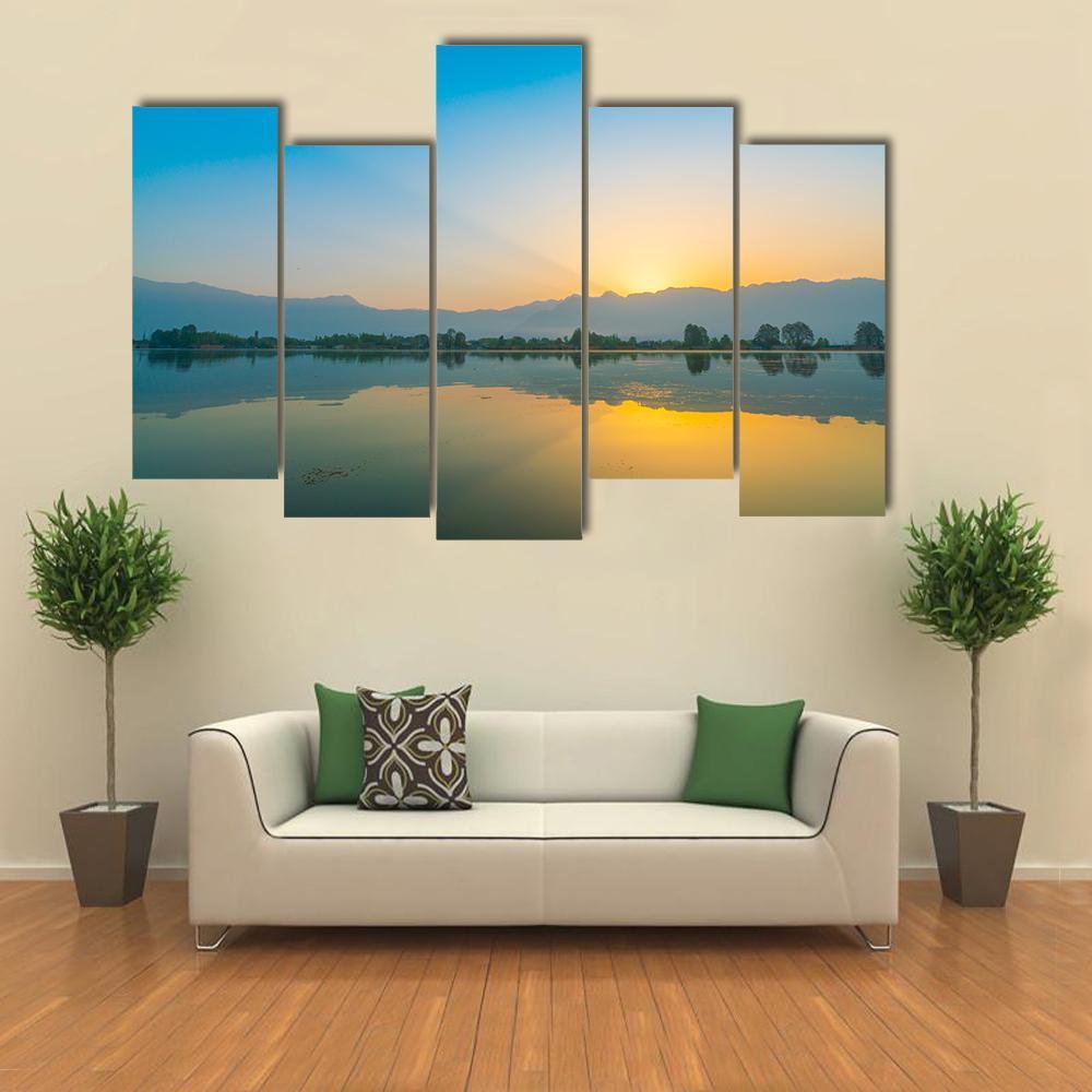 Sunrise On Dal Lake Canvas Wall Art-5 Pop-Gallery Wrap-47" x 32"-Tiaracle