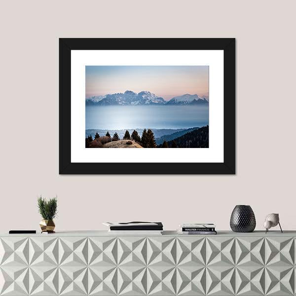Sunrise On Dolomite Peaks Canvas Wall Art-1 Piece-Framed Print-20" x 16"-Tiaracle