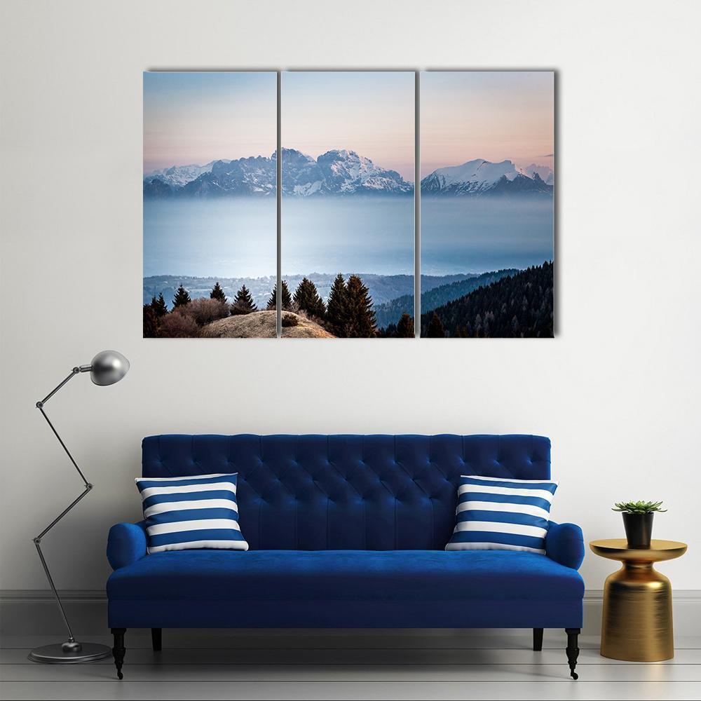 Sunrise On Dolomite Peaks Canvas Wall Art-3 Horizontal-Gallery Wrap-37" x 24"-Tiaracle
