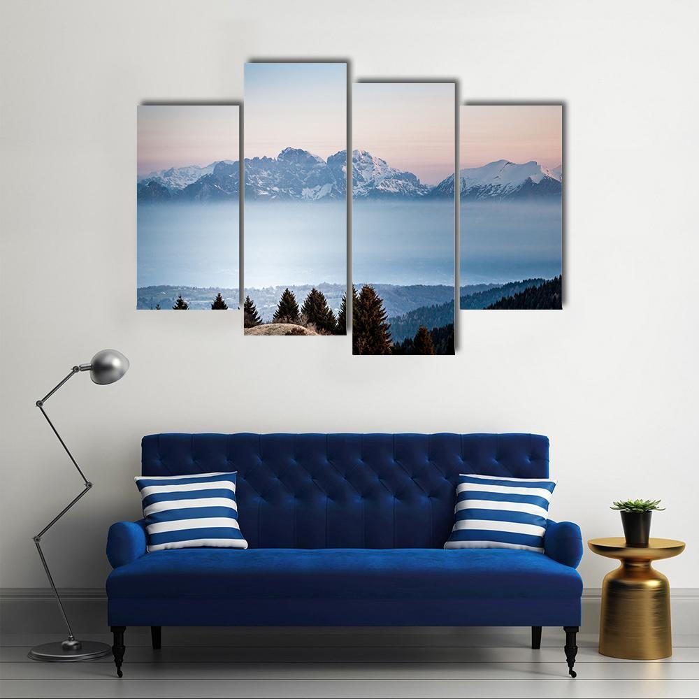 Sunrise On Dolomite Peaks Canvas Wall Art-4 Pop-Gallery Wrap-50" x 32"-Tiaracle