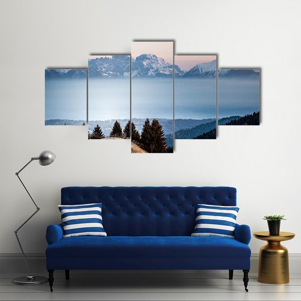 Sunrise On Dolomite Peaks Canvas Wall Art-3 Horizontal-Gallery Wrap-37" x 24"-Tiaracle