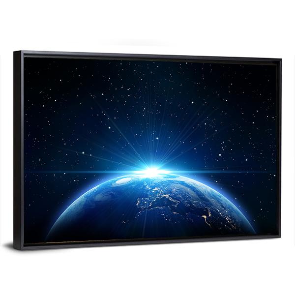 Sunrise On Earth From Space Canvas Wall Art-3 Horizontal-Gallery Wrap-25" x 16"-Tiaracle