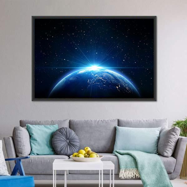 Sunrise On Earth From Space Canvas Wall Art-3 Horizontal-Gallery Wrap-25" x 16"-Tiaracle