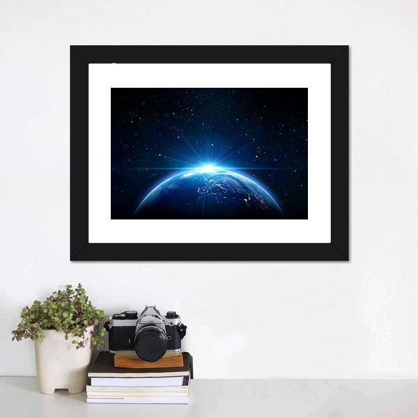 Sunrise On Earth From Space Canvas Wall Art-1 Piece-Framed Print-20&quot; x 16&quot;-Tiaracle