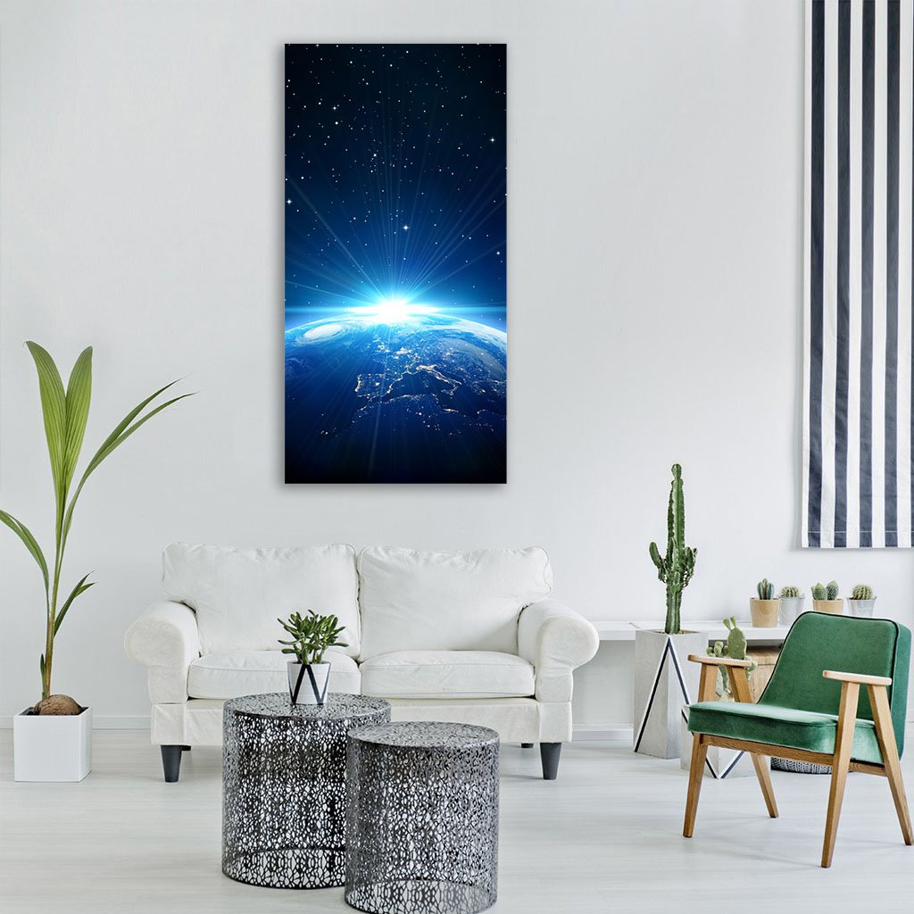 Sunrise On Earth From Space Vertical Canvas Wall Art-1 Vertical-Gallery Wrap-12" x 24"-Tiaracle