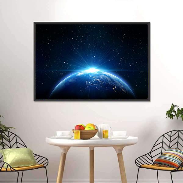 Sunrise On Earth From Space Vertical Canvas Wall Art-3 Vertical-Gallery Wrap-12" x 25"-Tiaracle