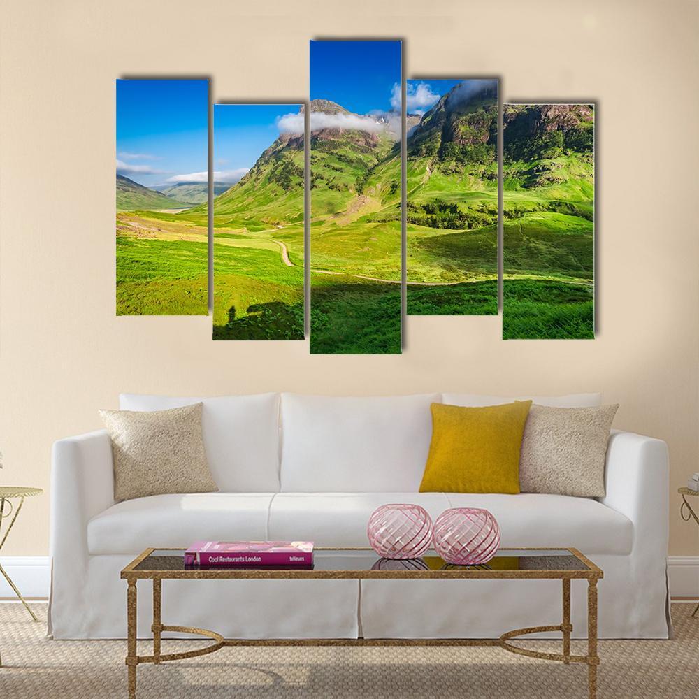 Sunrise On Glencoe Mountain Canvas Wall Art-5 Pop-Gallery Wrap-47" x 32"-Tiaracle
