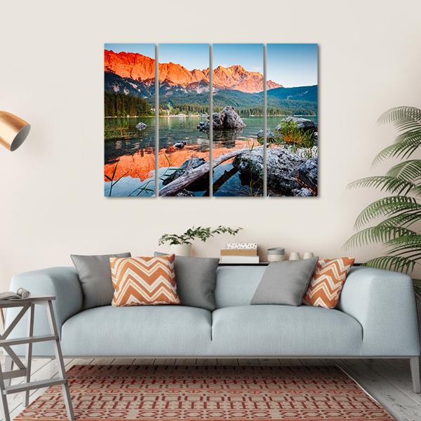 Sunrise On Lake Eibsee Canvas Wall Art-4 Horizontal-Gallery Wrap-34" x 24"-Tiaracle