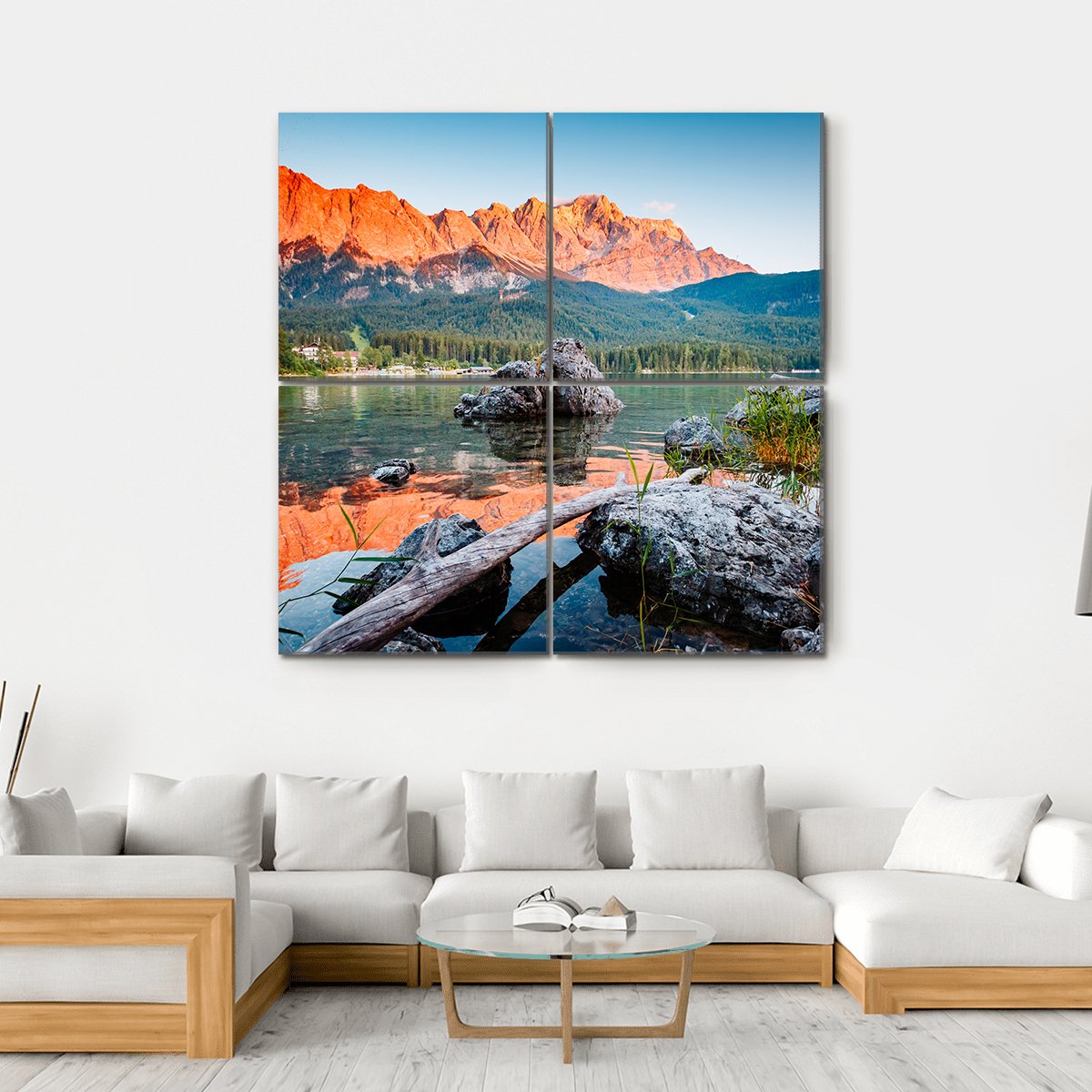 Sunrise On Lake Eibsee Canvas Wall Art-4 Square-Gallery Wrap-17" x 17"-Tiaracle