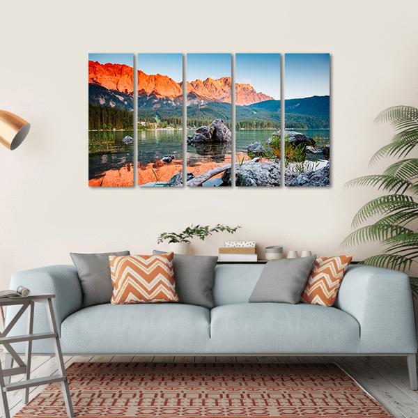 Sunrise On Lake Eibsee Canvas Wall Art-5 Horizontal-Gallery Wrap-22" x 12"-Tiaracle