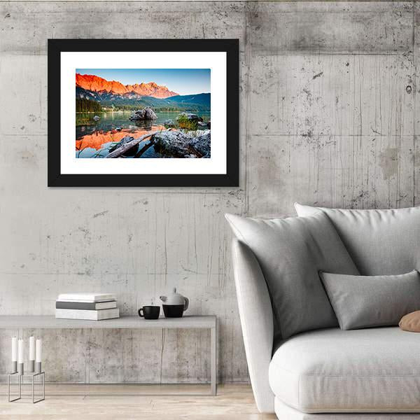 Sunrise On Lake Eibsee Canvas Wall Art-3 Horizontal-Gallery Wrap-25" x 16"-Tiaracle