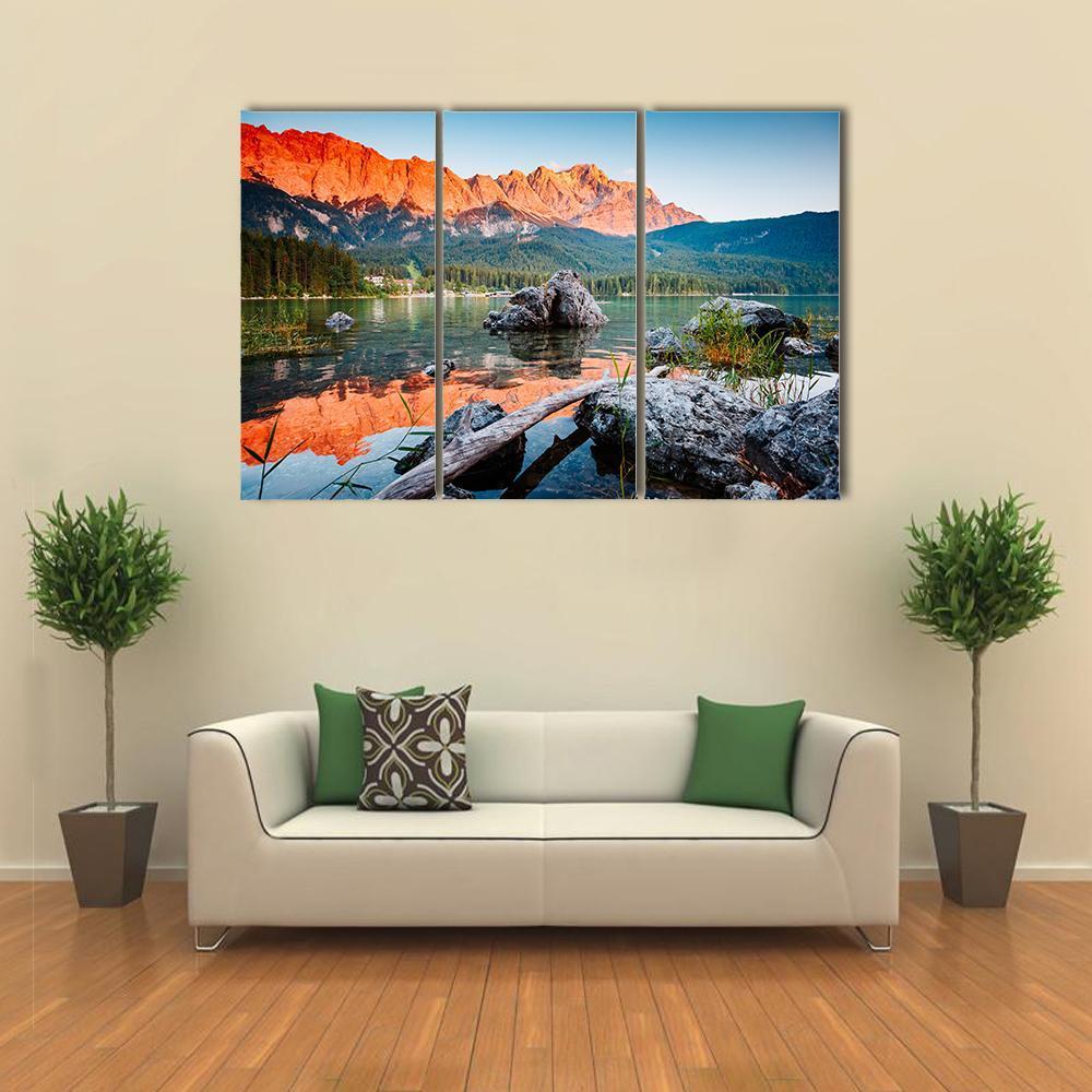 Sunrise On Lake Eibsee Canvas Wall Art-3 Horizontal-Gallery Wrap-37" x 24"-Tiaracle