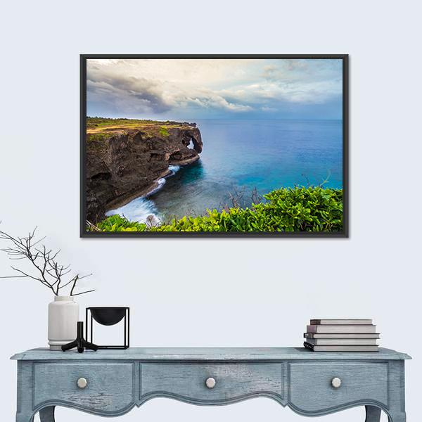 Sunrise On Manzamo Cape In Okinawa Canvas Wall Art-1 Piece-Floating Frame-24" x 16"-Tiaracle