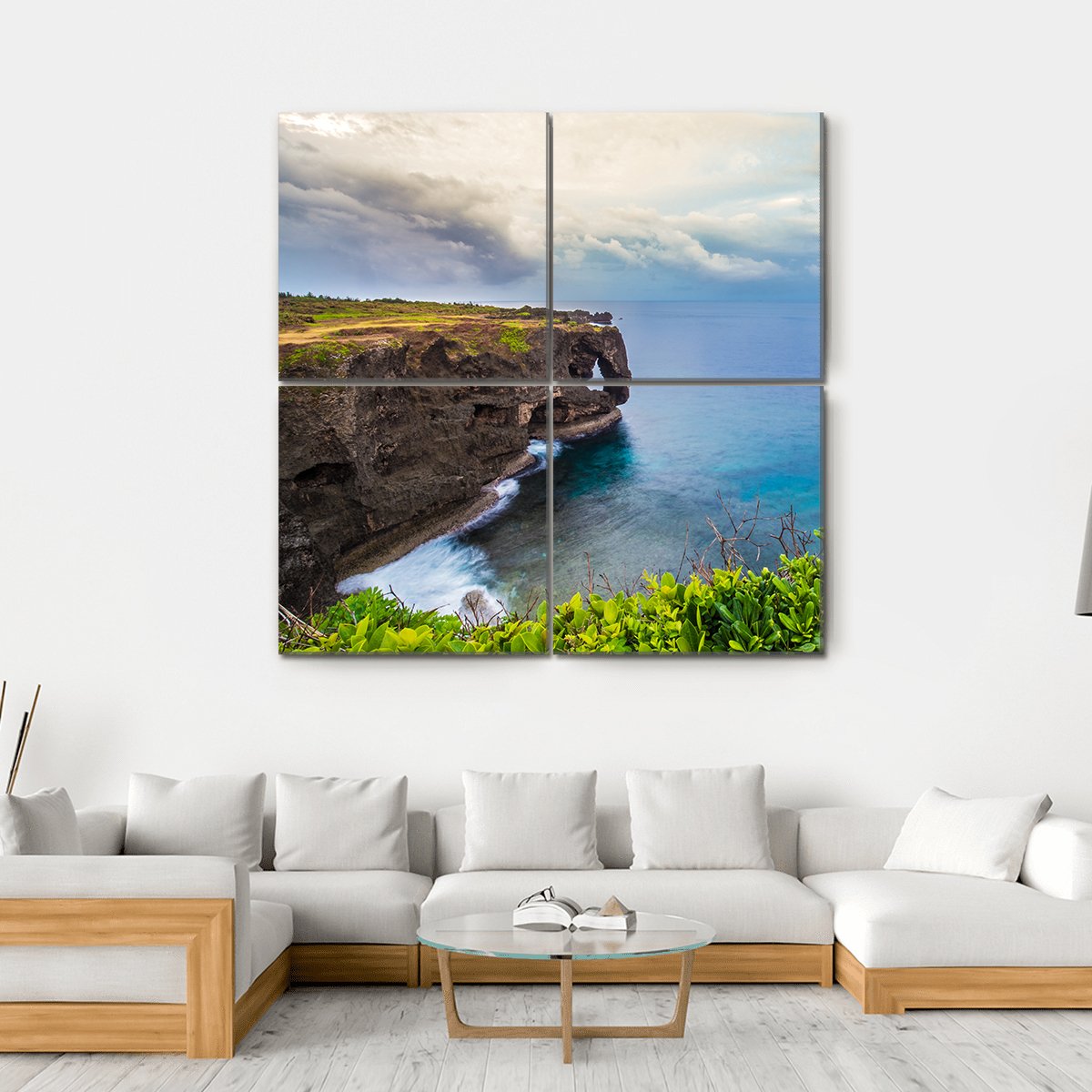 Sunrise On Manzamo Cape In Okinawa Canvas Wall Art-4 Square-Gallery Wrap-17" x 17"-Tiaracle