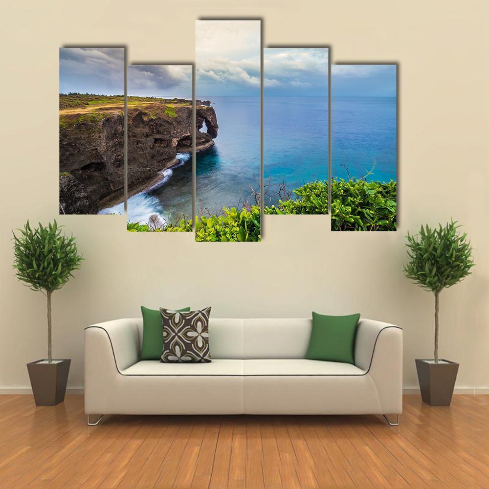Sunrise On Manzamo Cape In Okinawa Canvas Wall Art-5 Pop-Gallery Wrap-47" x 32"-Tiaracle
