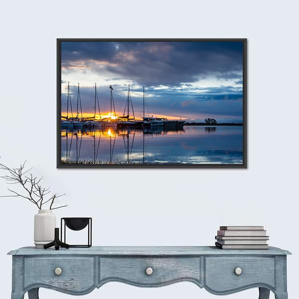 Sunrise On Marina Wilkasy Under Lake Niegocin Canvas Wall Art-1 Piece-Floating Frame-24" x 16"-Tiaracle