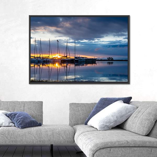 Sunrise On Marina Wilkasy Under Lake Niegocin Canvas Wall Art-3 Horizontal-Gallery Wrap-25" x 16"-Tiaracle