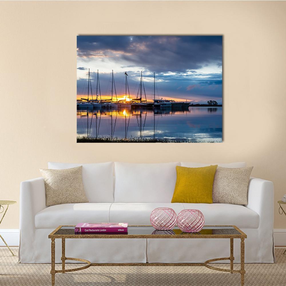 Sunrise On Marina Wilkasy Under Lake Niegocin Canvas Wall Art-1 Piece-Gallery Wrap-48" x 32"-Tiaracle