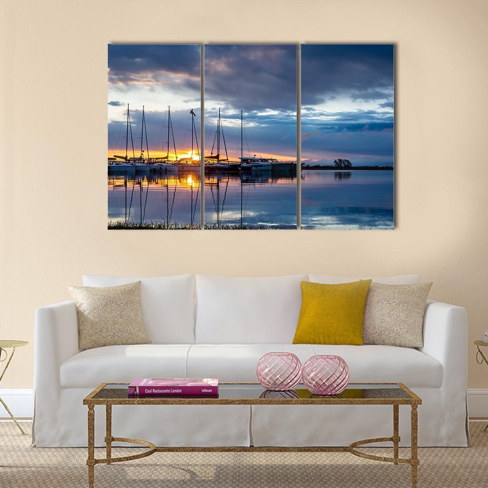 Sunrise On Marina Wilkasy Under Lake Niegocin Canvas Wall Art-3 Horizontal-Gallery Wrap-37" x 24"-Tiaracle