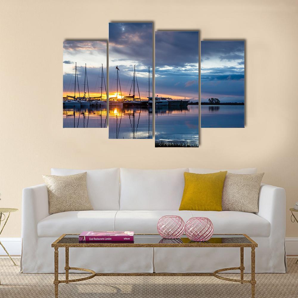 Sunrise On Marina Wilkasy Under Lake Niegocin Canvas Wall Art-4 Pop-Gallery Wrap-50" x 32"-Tiaracle