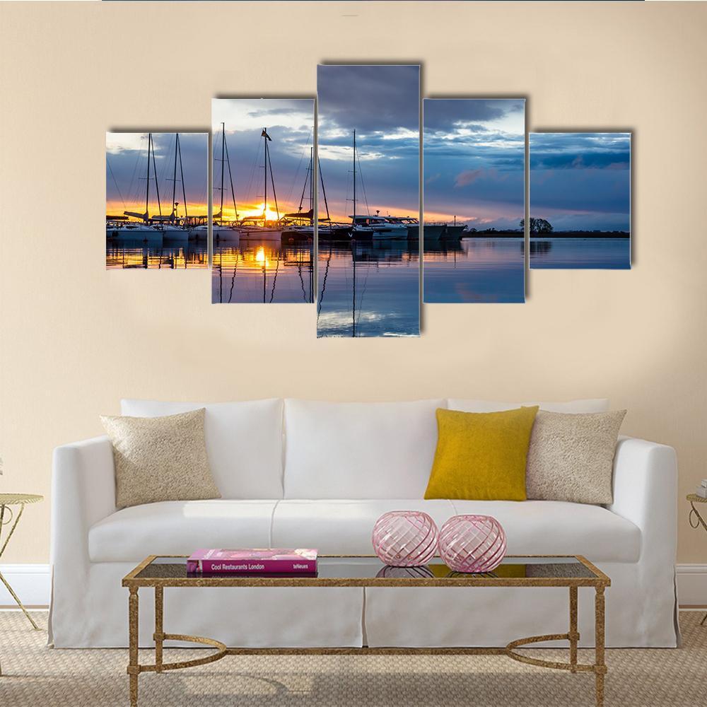 Sunrise On Marina Wilkasy Under Lake Niegocin Canvas Wall Art-5 Pop-Gallery Wrap-47" x 32"-Tiaracle