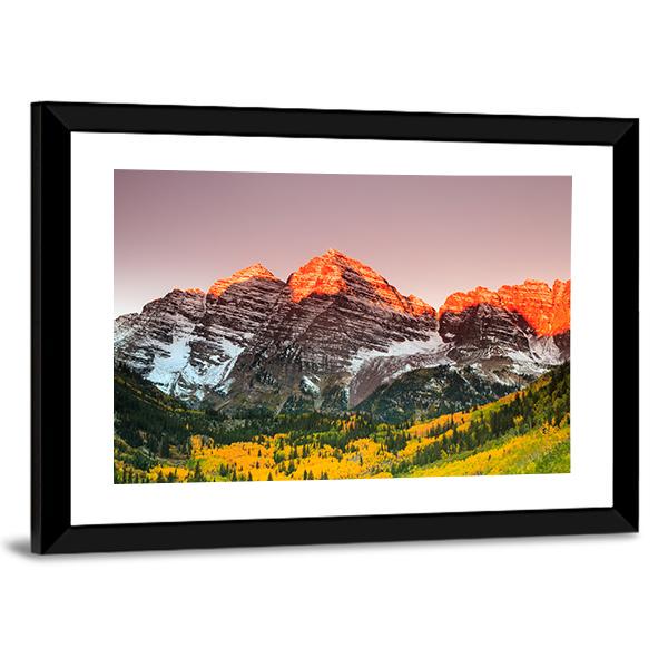 Sunrise On Maroon Bells Canvas Wall Art-3 Horizontal-Gallery Wrap-25" x 16"-Tiaracle