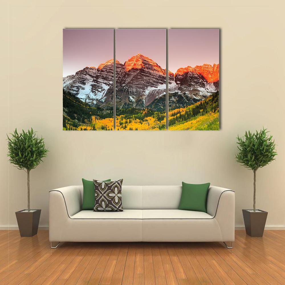 Sunrise On Maroon Bells Canvas Wall Art-3 Horizontal-Gallery Wrap-37" x 24"-Tiaracle